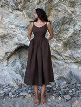 Leinen Boho Maxikleid | Strandkleid, Sommerkleid – Kaffee
