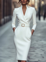 Audrey - Tailliertes Midikleid mit Gürtel – Weiß