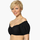 Off-Shoulder Dirndl Bluse für Damen - Oktoberfest 2025 – Schwarz