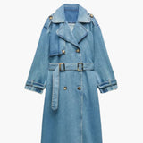 Langer Trenchcoat mit Gürtel für Damen – Blau