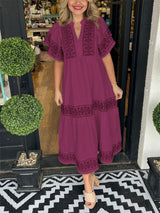 Hanna - Elegantes Boho-Kleid – Weinrot