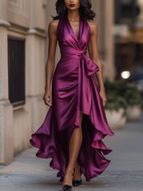 Denira - Schimmerndes drapiertes Wickelkleid – Lila