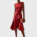 Olga | Asymmetrisch Ärmellos Midikleid – Rot