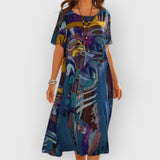 Blanca | ELEGANT ABSTRAKTES KLEID – Blau