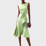 Sheila - Stilvolles Damen-Midikleid mit Rüschendetails – Hellgrün