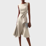 Sheila - Stilvolles Damen-Midikleid mit Rüschendetails – Creme