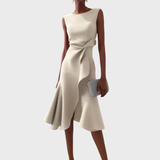 Olga | Asymmetrisch Ärmellos Midikleid – Creme