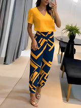 Monna - Lässiges und elegantes Set für Damen – Gelb mit Muster