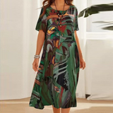 Dina Elegantes Abstraktes Harmonie Midi-Kleid – Grün