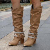 Vivian | Blockabsatz Gepolstert Kniehohe Stiefel – Khaki