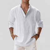 Relaxed Fit – Leinen-Henley für Herren – Weiß