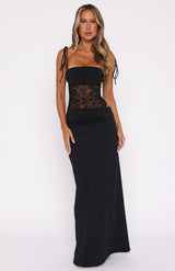Arianne I Maxikleid mit Spitzeneinsatz – Schwarz