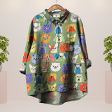 Amber | Trendy Modisches Print Kunst Shirt – Hund Verspielt