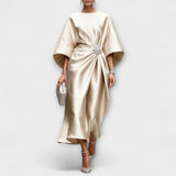 Elegant Shimmer Satin Maxi Dress – Beige