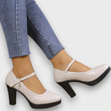 Elvira – Elegante High Heels mit Blockabsatz – Weiß