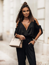 Audrey | Elegant Jumpsuit mit V-Ausschnitt – Schwarz
