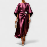 Elegant Shimmer Satin Maxi Dress – Kastanienbraun