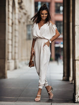 Audrey | Elegant Jumpsuit mit V-Ausschnitt – Weiß