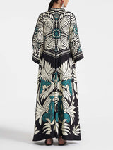 Langes Kleid mit Blumenmuster und Kontrastblumenmuster – Schwarz