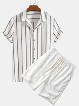 Gustav Gestreiftes Kurzarmhemd mit Shorts Set – Weiß