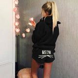 Damen nan kuscheliges zweiteiliges Lounge-Set mit Kapuzenpullover und Shorts mit MEOW-Stickerei Drune – Schwarz