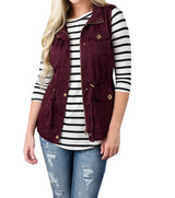 Damen nan Utility-Weste mit Tunnelzug, Kapuze und aufgesetzten Taschen Drune – Weinrot