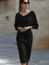 Amyy - Elegantes Midi Kleid Mit Langen Ärmeln – Schwarz