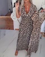 Erendira – Elegantes Kleid Mit V-Ausschnitt Und Leopardenmuster – Braun