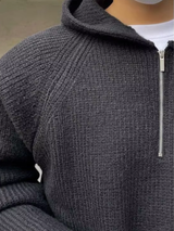 CAELAN – Der elegante strick-hoodie mit halbem zipper – Grau