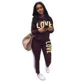Damen nan sportives Kapuzen-Sweatshirt-Set mit Goldprint und Highwaist-Jogginghose Drune – Violett