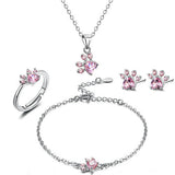 Elegantes TALINA 4-teiliges Roségold Schmuckset mit Pfote & Zirkonia-Herz - Perfektes Geschenk für Tierliebhaber – Rosa Silber Set