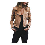 Damen nan taillierte Bikerjacke aus Veloursimitat mit asymmetrischem Reißverschluss und Reißverschlussärmeln Drune – Khaki