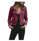 Damen nan taillierte Bikerjacke aus Veloursimitat mit asymmetrischem Reißverschluss und Reißverschlussärmeln Drune – Weinrot