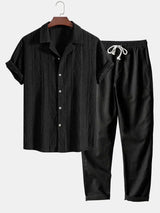Stylisches Herren Sommer-Set | Zweiteiler aus Frottee-Stoff – Schwarz