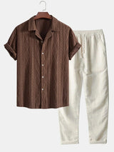 Stylisches Herren Sommer-Set | Zweiteiler aus Frottee-Stoff – Braun