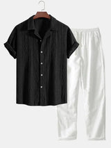 Stylisches Herren Sommer-Set | Zweiteiler aus Frottee-Stoff – Schwarz & Weiß