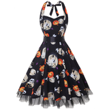Kürbis Druck Lange Ärmel Halloween Kostum Kleid | Midi – Schwarz 2