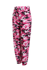 Damen nan Cargohose mit urbanem Camouflage-Print und elastischem Bund Drune – Magenta