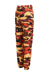 Damen nan Cargohose mit urbanem Camouflage-Print und elastischem Bund Drune – Orange