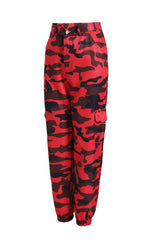 Damen nan Cargohose mit urbanem Camouflage-Print und elastischem Bund Drune – Weinrot
