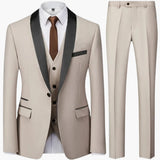 Herren Slim Fit Anzug dreiteilig für formelle Anlässe ganzjährig – Schwarzer Knopf Beige
