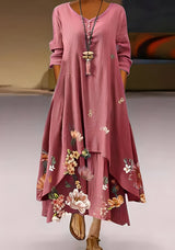 Belle - Stilvolles, locker sitzendes Kleid mit Print für Damen – Rosa