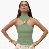 Schicke High Neck Haltertop - für Frauen mit Goldakzent – Grün