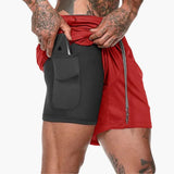 Herren Fitness Shorts mit Innentasche und Kompressionsebene – Rot