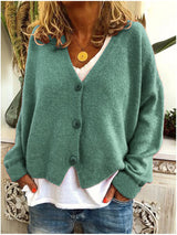 Strickjacke für Damen, Dicker Strick und lässiger Schnitt - Elvarine – Grün