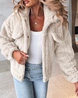 Warmer Damen-Teddy-Mantel | Kurz – Beige