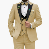 Herren Anzug dreiteilig mit Slim Fit und Kontrastrevers – Khaki
