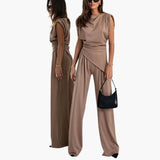 Zweiteiler Damen - Eleganter Hosenanzug mit weitem Bein – Khaki