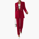 Zweiteiliger Anzug mit Damen - Blazer und geraden Hosen – Burgund