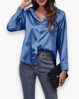 Damen Elegant Langärmelige Bluse | Festliche Blusen für Anlässe – Blau
